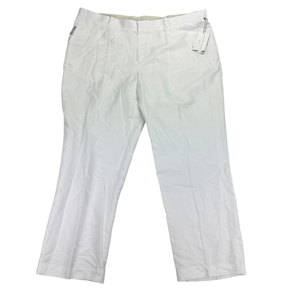 Perry Ellis Mens Linen Cotton Blend Modern Fit Dress Pants Bright White 44x30
